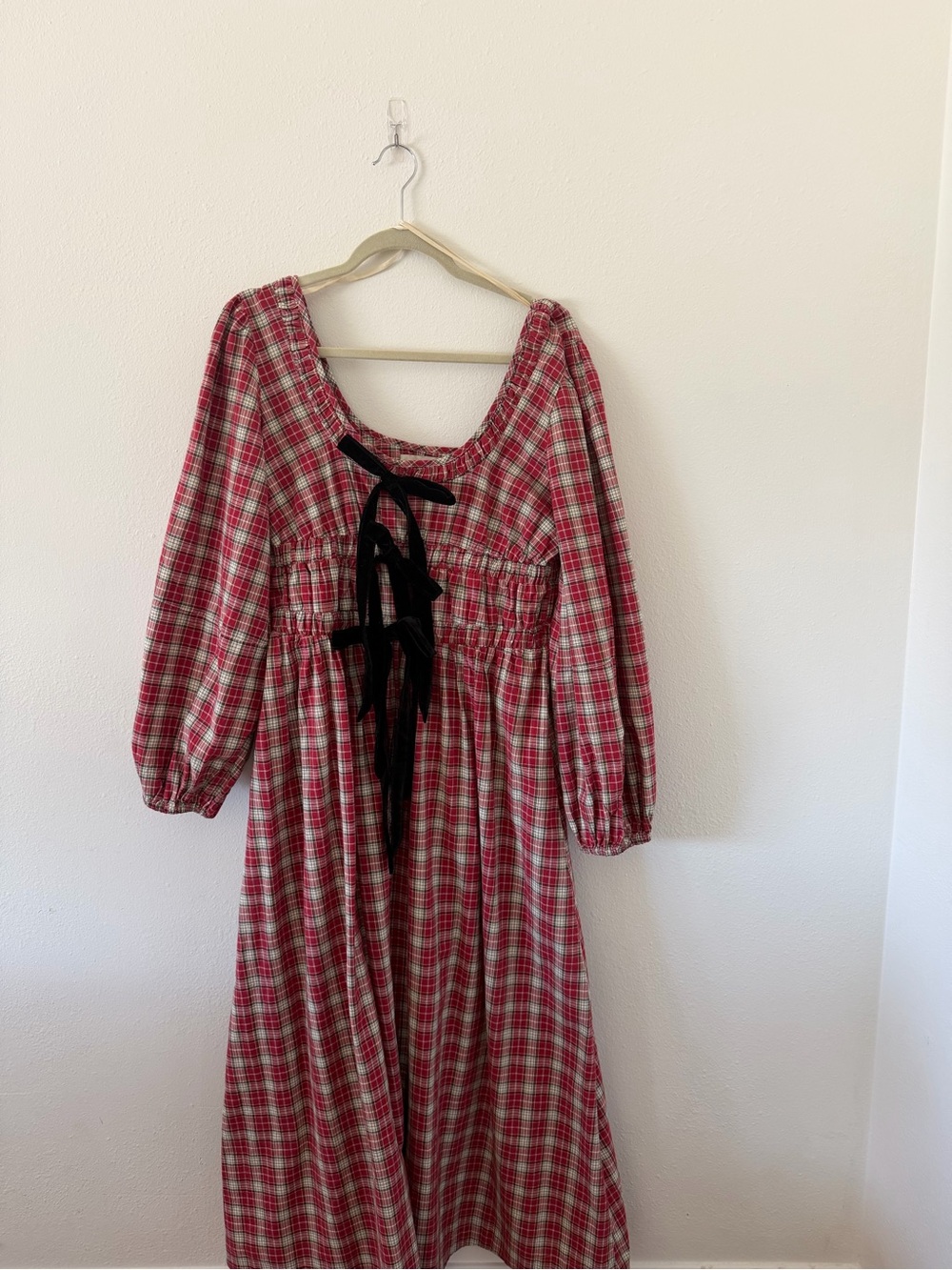 Plaid Long Sleeve midi dress-damson madder
